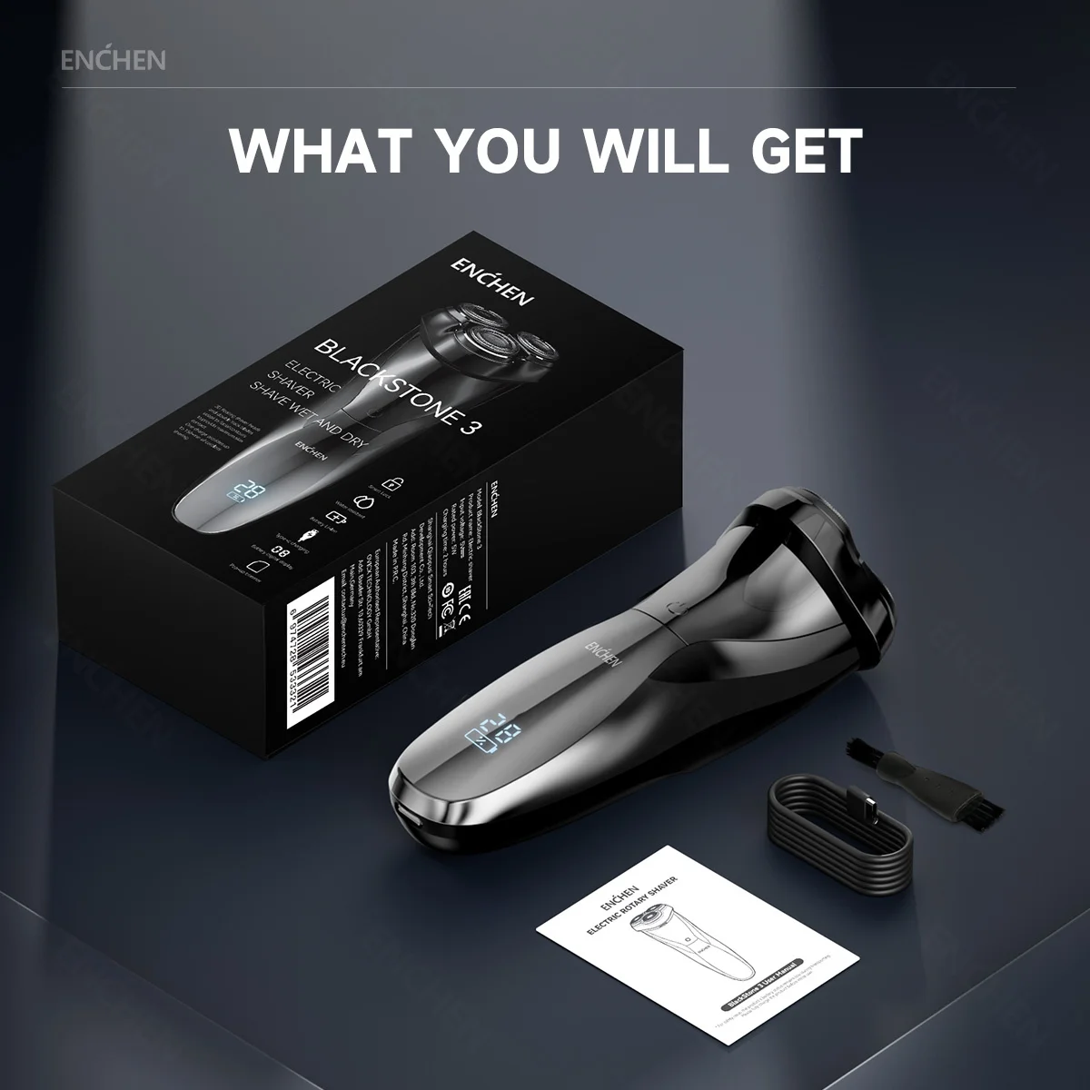ENCHEN Electric Shaver 3D Blackstone 3 IPX7 Waterproof Razor Wet And Dry Dual Use Face Beard Battery Digital Display For Men