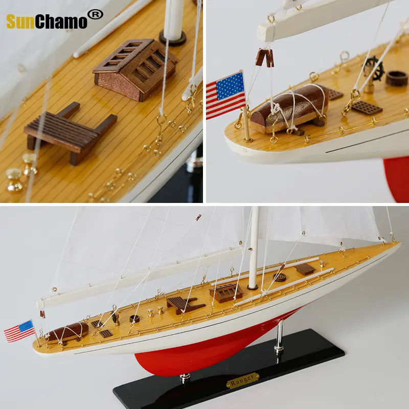 Sunchamo Solid Wood Sailboat Model Single Mast American European Style Entrance Decorations Smooth Sailing Ship Ornaments Decor