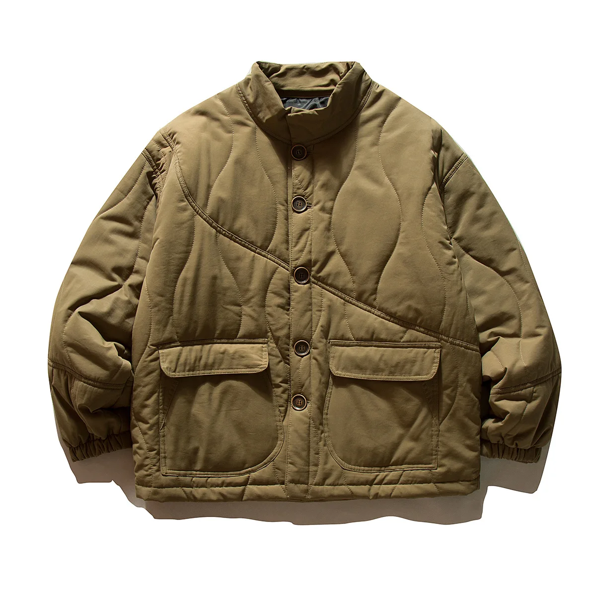 

Японский стиль, сетка с лапшой, свободный воротник-стойка, хлопковая куртка с большим карманом, стиль пальто для мужчин