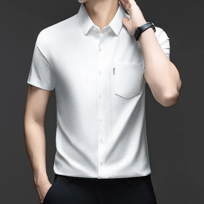 

Mens Short Sleeve Shirt Turn Down Collar Casual Button Down With Chest Pocket Comfortable Fabric For All Seasons Daily Outfits