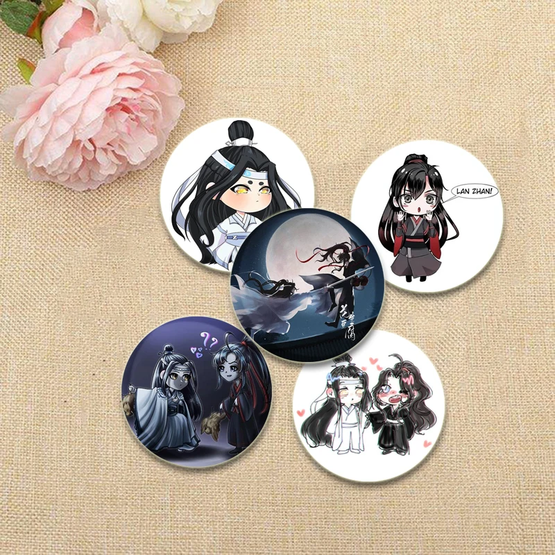 Anime Mo Dao Zu Shi Brooches Wei Ying Lan Zhan Round DIY Creative Pin Wei Wuxian Lan Wangji Cartoon Badge Accessories Gifts