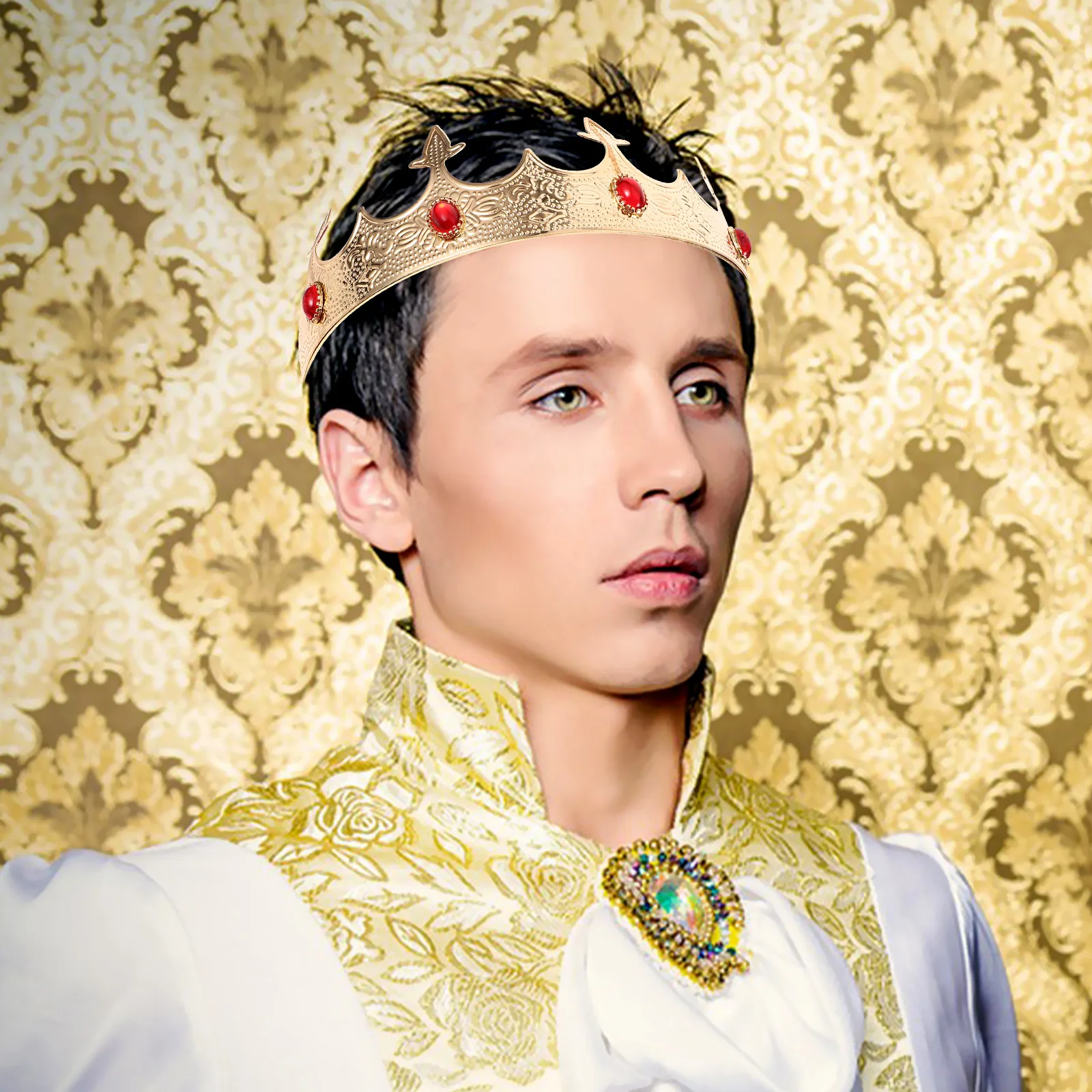 تاج الملك المعدني للرجال من حجر الراين المزخرف العتيق للحفلات التنكرية وأعياد الميلاد والهالوين للرجال #5