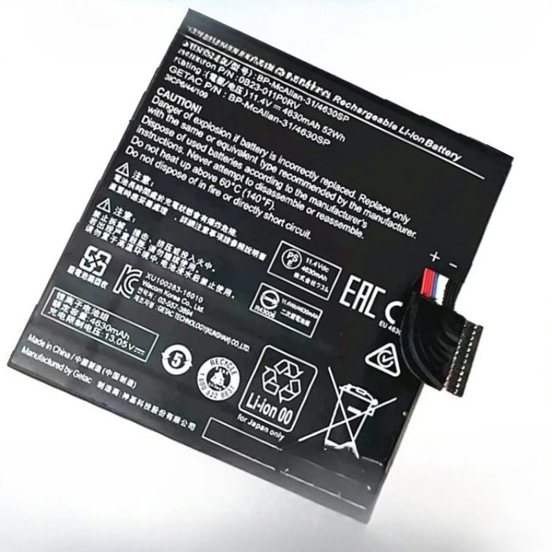 Laptop Battery for Getac  BP-McAllan-31/4630SP 0B23-011P0RV DTH-W1320 Replacement Battery 11.4V 52Wh 4630mAh Bateria
