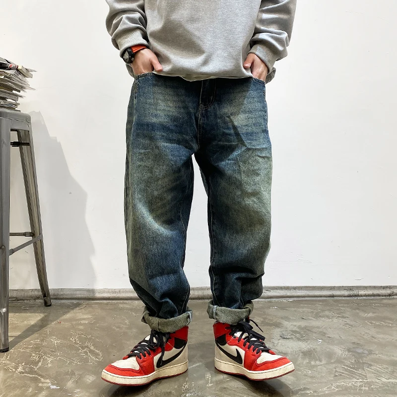 American Vintage High Quality Cargo Jeans Men Clothing Japanese Streetwear Straight Denim Trousers Harajuku Casual Pants Male