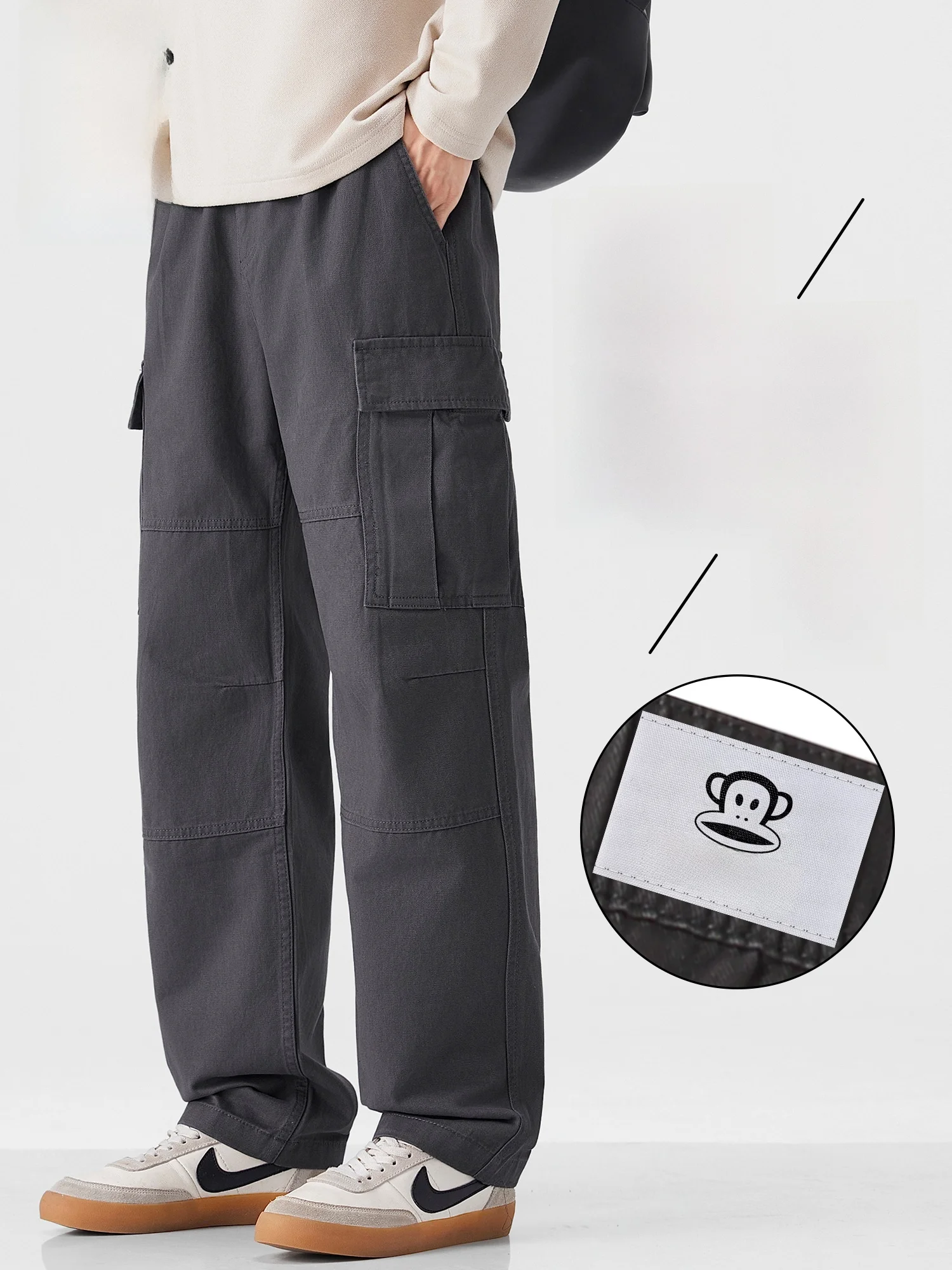 

Мужские повседневные брюки Paul Frank в стиле ретро, свободные прямые хлопковые рабочие брюки, осенне-зимние, удобные, с прямыми штанинами