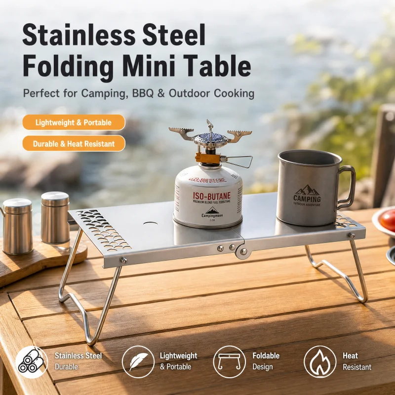 Multifunktionaler Outdoor-Camping Edelstahl Flacher Gastank Klapptisch Camping-Grill Tragbares Camping-Zubehör Werkzeug