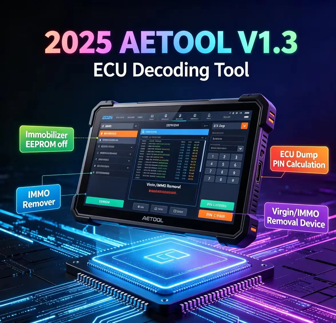 2025 AETOOL V1.3 ECU Decoding Tool Immobilizer EEPROM off IMMO Remover ECU Dump PIN Calculation Virgin/IMMO Removal Device