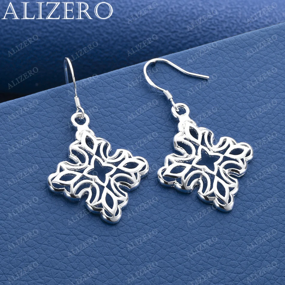 

ALIZERO 925 Sterling Silver Square Flower Drop Earrings For Women Jewelry Fashion Elegant Engagement Wedding Accessories