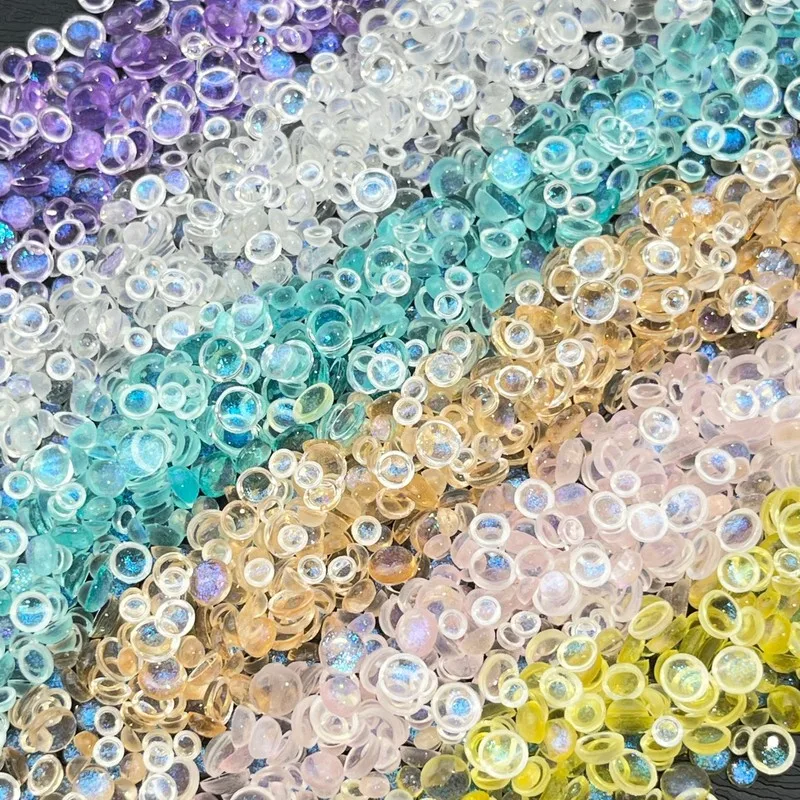 100pcs 3D Mini Bubble Beads Nail Charms Mixed Sizes Fine Glitter Flat Back Resin DIY Press On Nail Accessories Wholesale