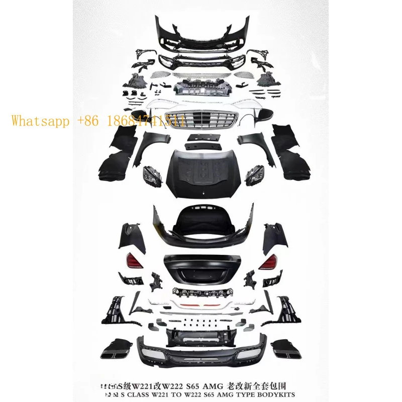 Luxury Style Conversion Body Kit + Headlights S-Class W221 Upgrade W22 Series Front Rear Bumper Mod Parts