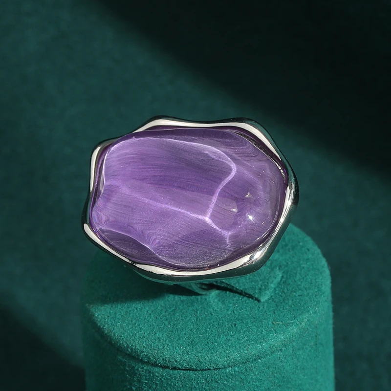 

Vintage Purple Ring Real Opal Jewelry For Woman Luxury Quality Cat Eye Stone Irregular Crystal Silver Color Designer Brands 2025