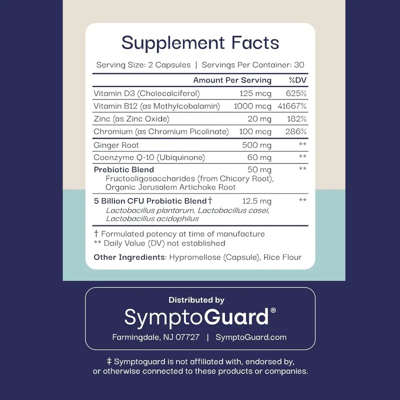 فيتامينات GLP-1 الطبيعية تحتوي على بروبيوتيك وفيتامين D3/B12 والكروم وجذر الزنجبيل -60 كبسولة