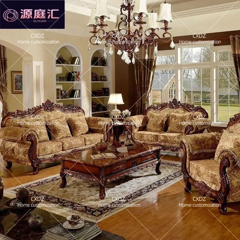 Solid Wood Frame Fabric Sofa Set for Living Room High End Luxury Comfortable Seating Furniture for Apartment Home Decor