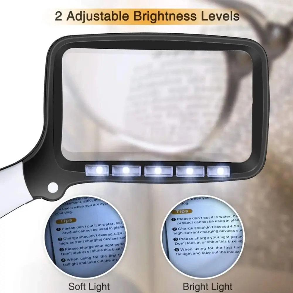 Lupa de 5 luces LED, aumento 3x, 2 modos, lupa, función regulable, diseño plegable, lupa 3X
