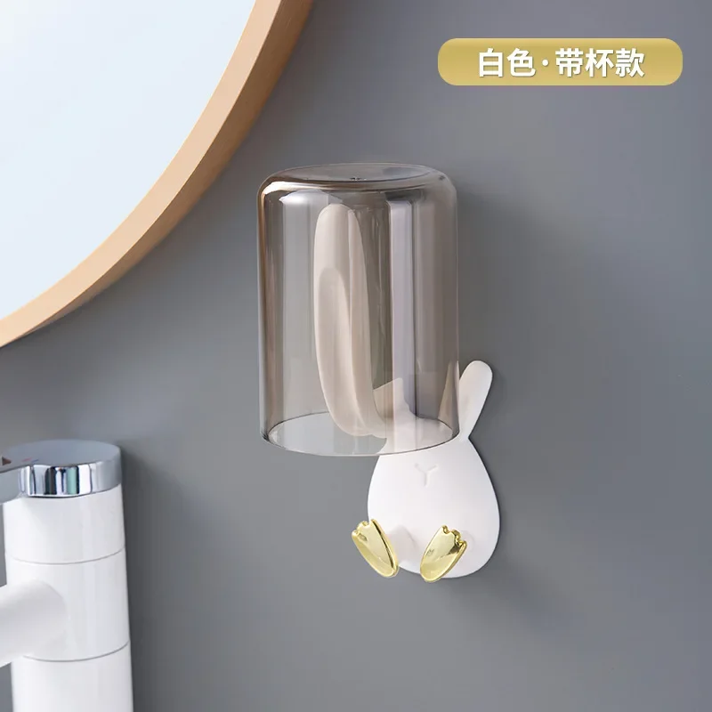 Rabbit Wall-mounted Toothbrush Holder Mouthwash Cup Set Toothbrush Brushing Cup Mug Storage Rack Organizer Bathroom Accessories