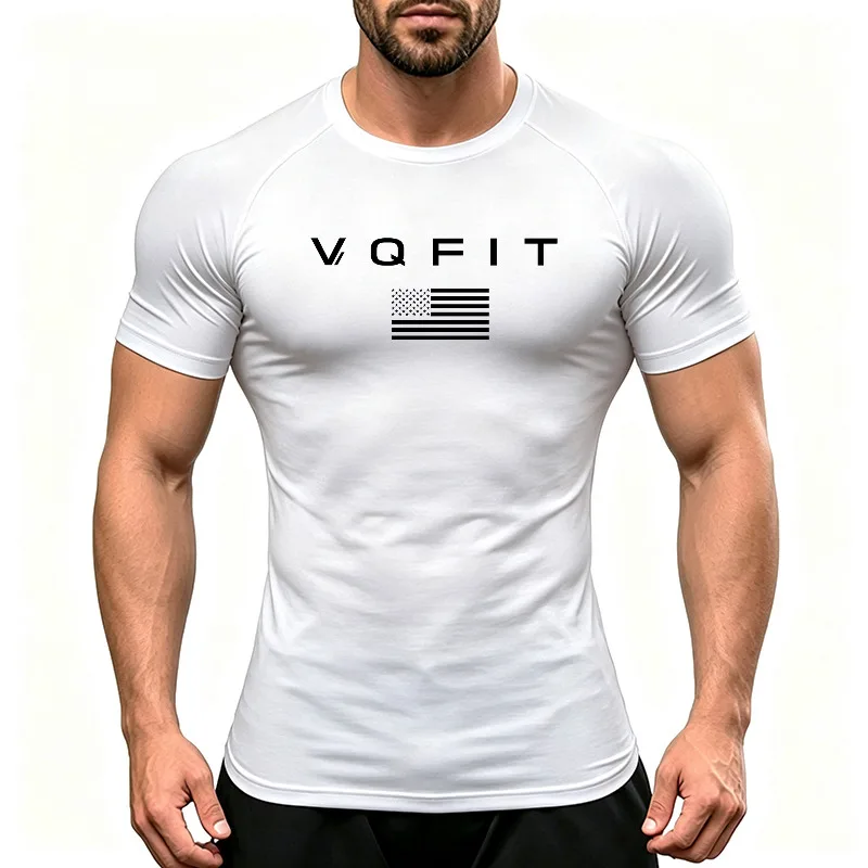 Men Quick Dry Running T-Shirts Crew Neck Short Sleeve Gym Workout Top Moisture Wicking Breathable Slim Fit Training Gear