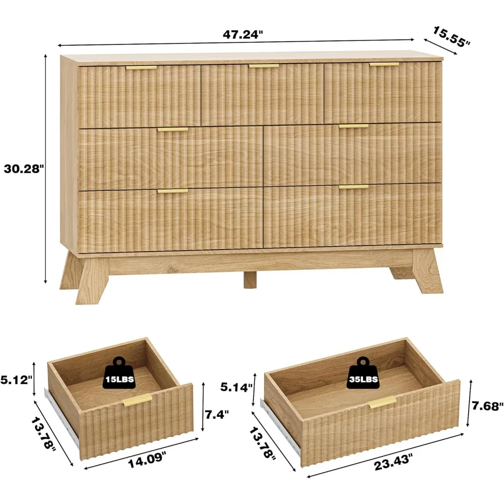 Lemari Laci Bergaris untuk Kamar Tidur dengan 7 Laci, Lemari Laci Bergaya Modern Abad Pertengahan, Lemari Laci Kayu Alami Lebar 48 untuk Lemari, Kayu B