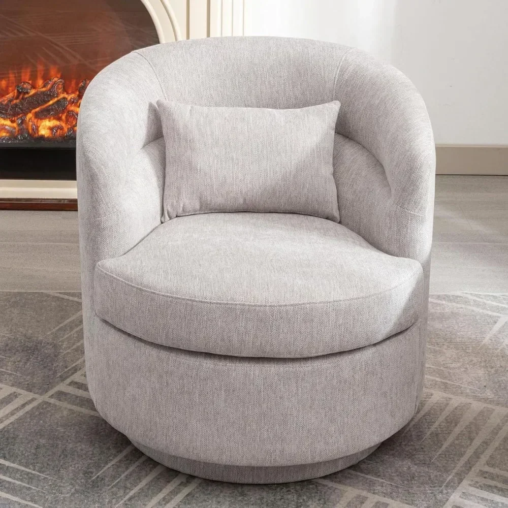 

Modern Round Accent Arm Chairs, Swivel Barrel Chair, Swivel Accent Chair with Pillow, Upholstered Comfy 360 Degree Swivel