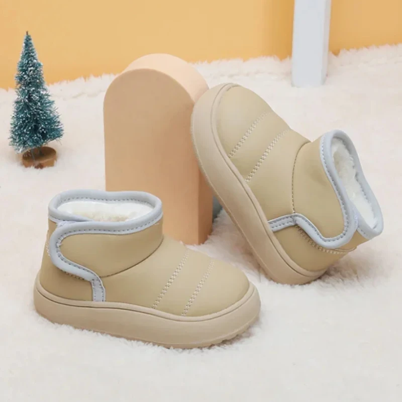 Winter Warm Snow Boots Kids Leather Plush Ankle Boots Boys Girls Soft Sole Cotton Shoes Baby Fashion Toddler Infant Shoes