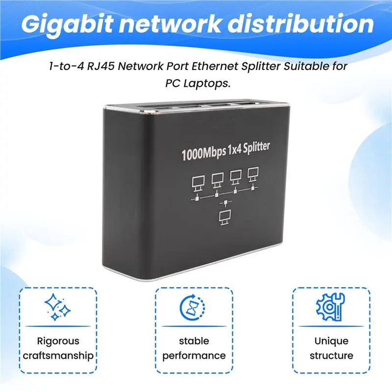Gigabit Network Splitter 1-To-4 Network Cable Splitter RJ45 Network Port Ethernet Splitter Suitable For PC Laptops-AEF7