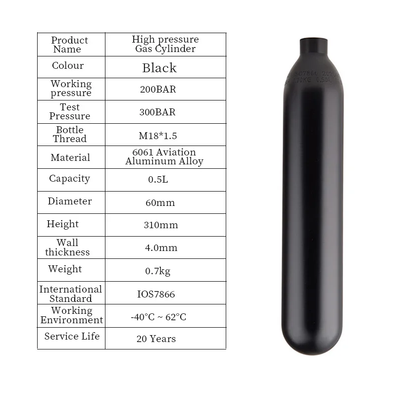 HPA Scuba 0.5L Air Tank 200Bar 3000psi Gas Cylinder Pressure Regulator Output 160psi To 3000psi For Station Diving Accesories
