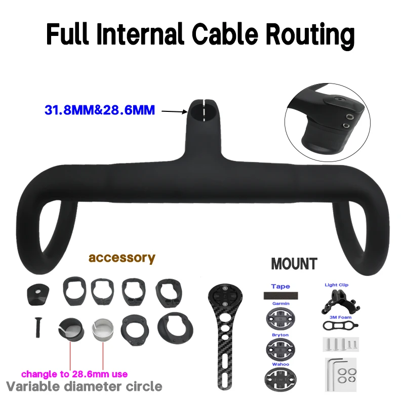 T1000 road Carbon Handlebar 28.6mm 31.8mm Integrated Cockpit Di2 Handlebar road Bike 380/400/420/440mm Bicycle Internal line