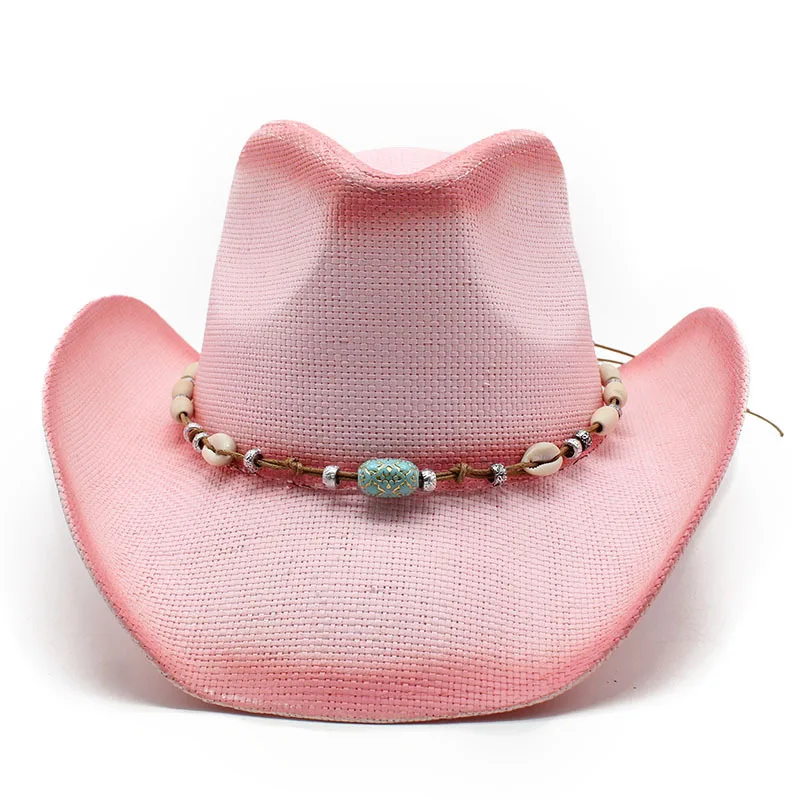 Spray Painted Upturned Western Spring/Summer Sun Pink Cowboy Straw Hat, Beach Hat