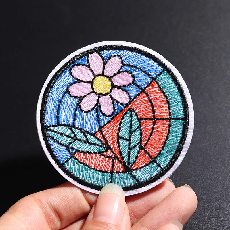 Round small flower size: 7x7cm Badge Embroidered Applique Sewing Iron On Patch Clothes Garment Apparel Accessories