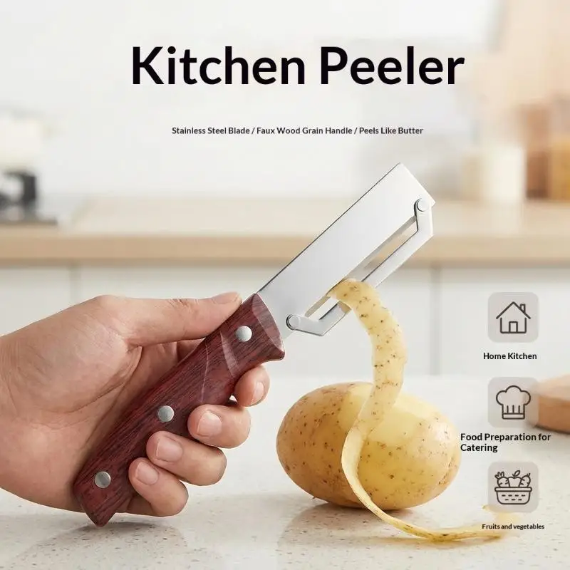 ~Stainless Steel Vegetable Peeler With Wood Grain Handle,  Blade Perfect For Home Peeling Fruits Veggies