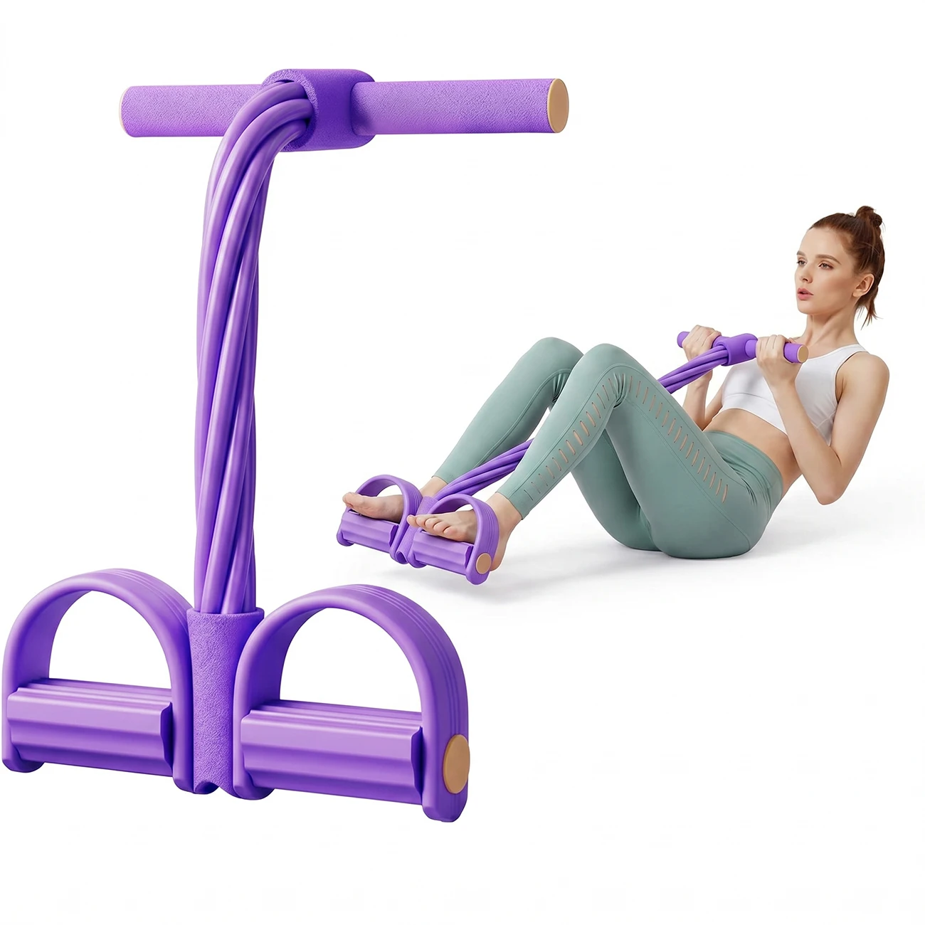 Bandas de Resistencia con Pedales y Asas, Bandas de Resistencia Multifunción Duraderas de 6 Tubos, Bandas de Resistencia de Goma Natural con Pedal, Bandas de Resistencia para Fitness para Abdomen, Cintura, Brazos, Piernas, Pilates (Púrpura)
