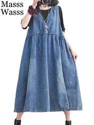 Masss Wasss Fashion Vintage Summer Clothing 2022 Women Loose Classic Vestidos Leisure Elegant Sleeveless Sexy Punk Denim Dresses