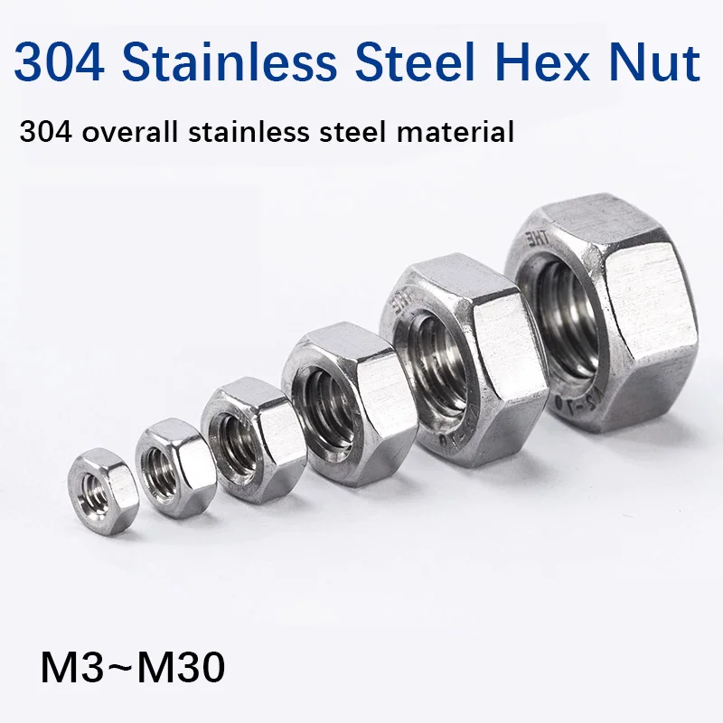 5-50pcs 304/201 Stainless Steel Hex Nuts Bolt Nut Set Screw Cap All-in-One M3 M4 M5 M6 M8 M10-M30