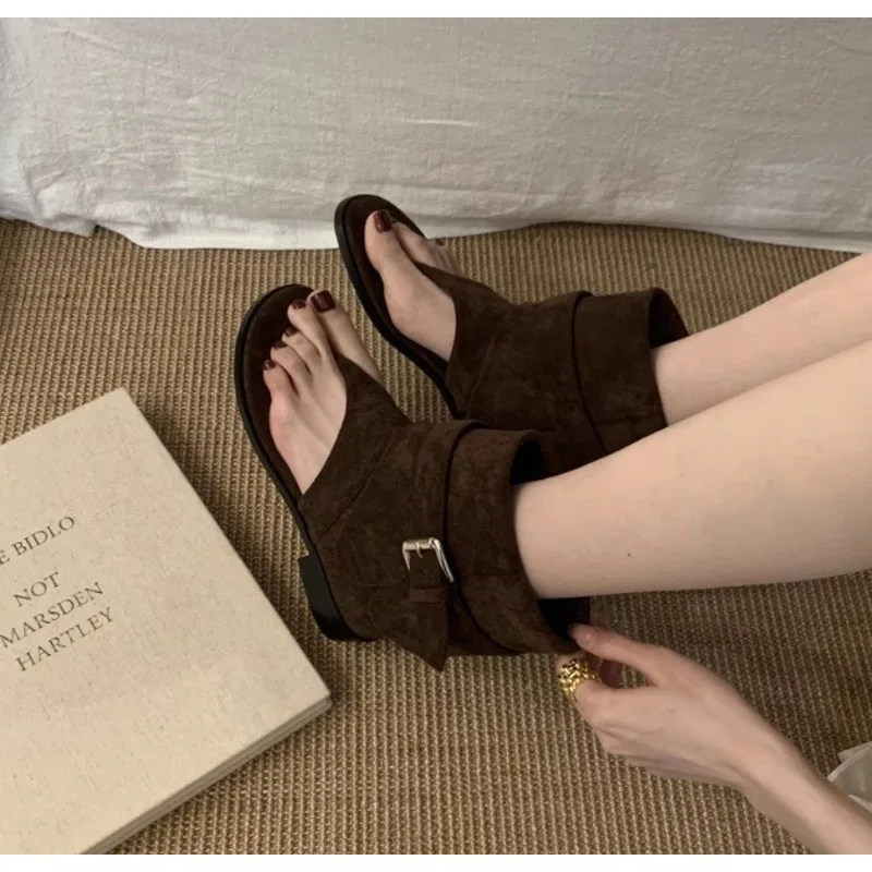 Summer Fashion Trend Trouser Legs Boots Casual Dress Street Style Shoes 2026 Spring Clip Toe Flats Sandals