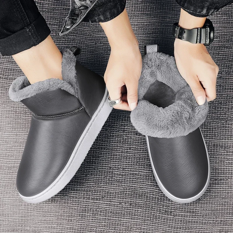 Winter Men's Keep Warm Plus Velvet Snow Boots New Round Toe Platform Cotton Shoes for Men Outdoor Light Slip on Casual Shoes