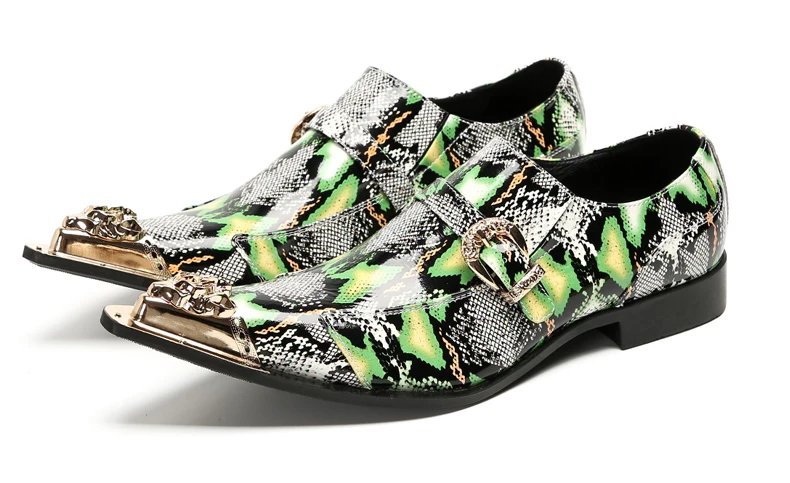 Herrenschuhe aus echtem Pythonleder, formelle Anzugschuhe mit Metallketten-Dekor, luxuriöse Modeschuhe für Frühling und Herbst, Business-Bankett-W – Detail 14