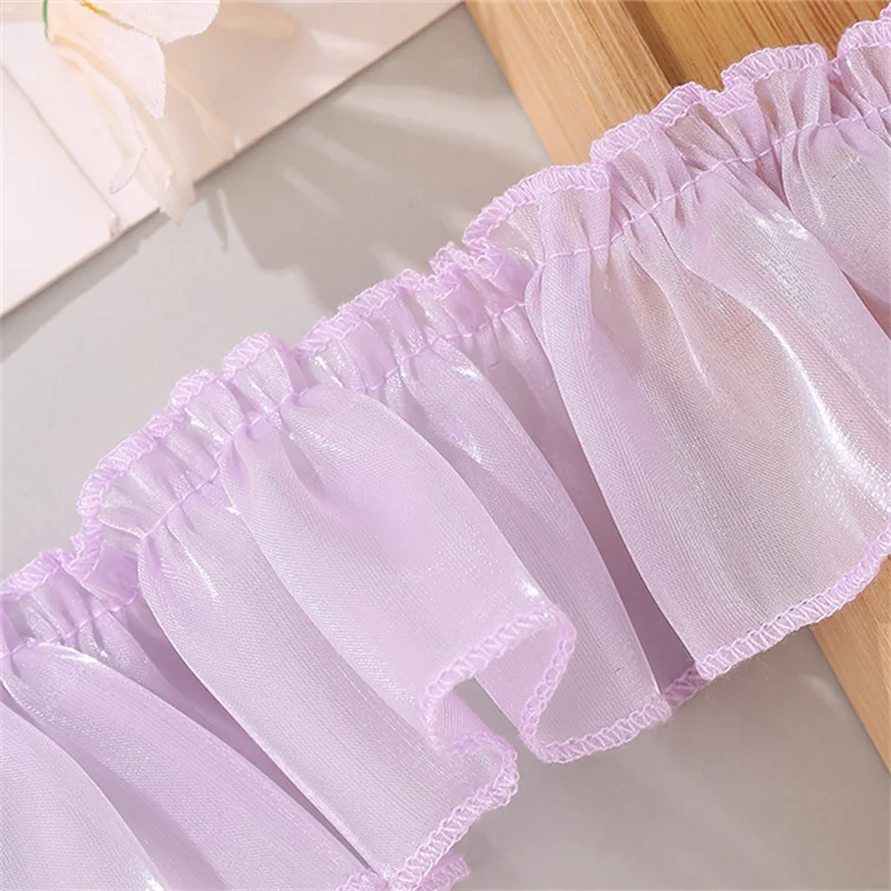 Wide Glitter Yarn Satin Ruffle Trim, tecido de renda plissado 3D, fita franjada, colar do vestido de casamento Lolita, decoração de costura DIY, 7cm