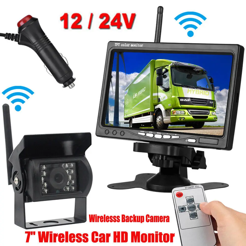 

7" Wireless Car Monitor Parking Backup Rear View Camera Kit for Bus Van Truck RV