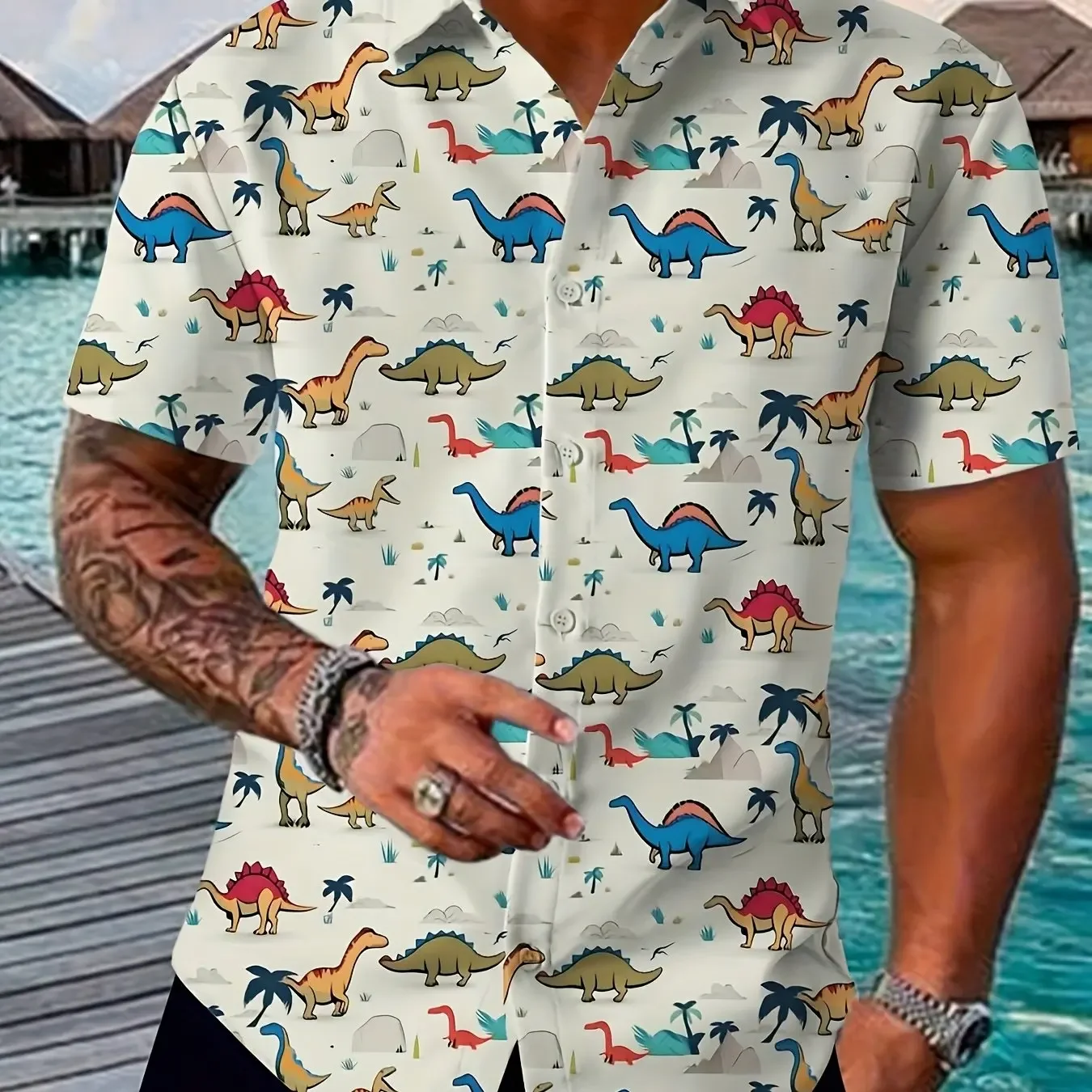 Men Retro Grid Skull Crossbone Print Hawaiian Shirt Beach Aloha Blouse Multiple Styles Available