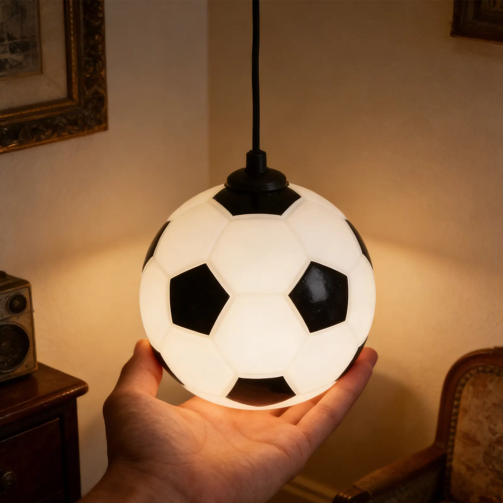 

Стеклянный абажур в форме футбольного мяча, прозрачный подвесной светильник, декоративный спортивный абажур для комнаты, крышка для потолочного вентилятора, лампа