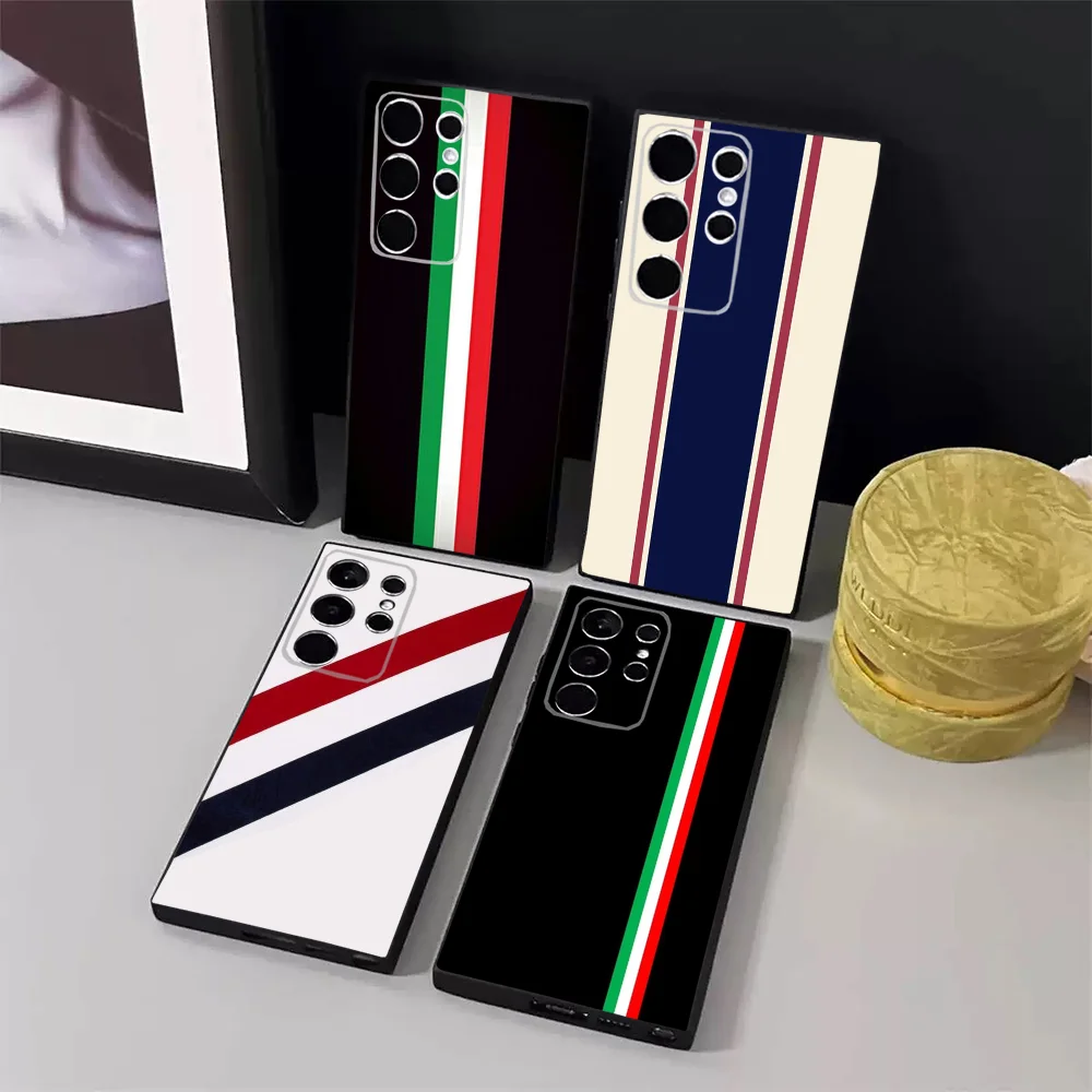 Luxury Sports Line Cool Stripes Phone Case For Samsung S24,23,22,30,21,10,9,Ultra,Plus,Lite,FE,5G Black Soft Case