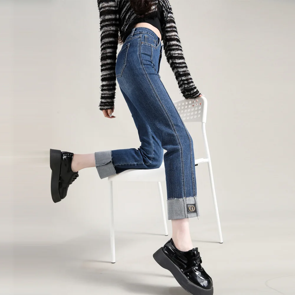 

Jeans Women's 2024 New Style High Waist Straight Tube Korean Fashion Cigarette Pipe Stitching Pants Autumn Winter Jeans Women