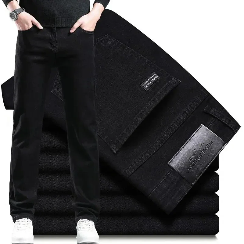 Мужские осенние модные универсальные свободные прямые эластичные джинсы, мужские удобные облегающие джинсовые брюки, умные повседневные брюки