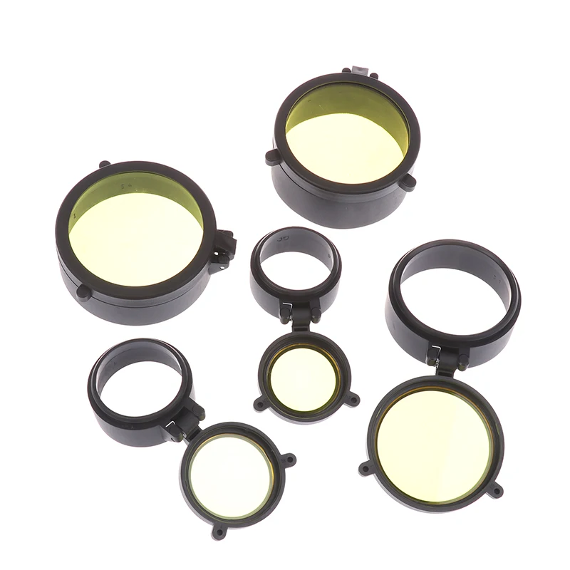 1pc Clear Yellow Rifle Scope Lens Cover Spring Up Quick Flip Openning Lens Dustproof Cover Telescope Cap For 36-64MM Caliber