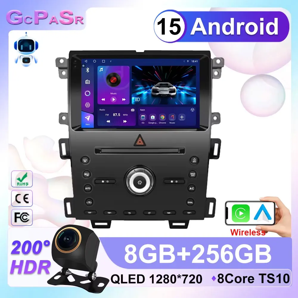 GPS para coche Android 15 para Ford Edge 2011 2012 2014 2015 Multimedia estéreo Auto Radio 5G reproductor de navegación DVD Dash Cam pantalla BT