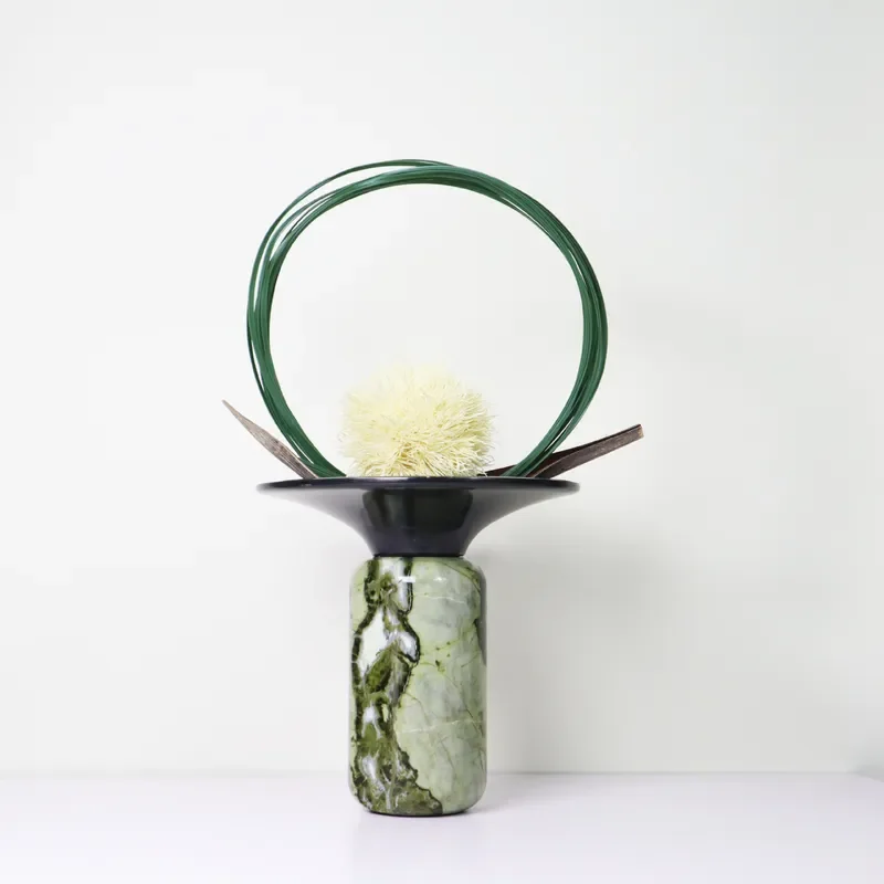Modern Chinese Style Green Marble Flared Vase Creative Bonsai Pot Desktop Ornament Home Decor Model Room Display Piece Art