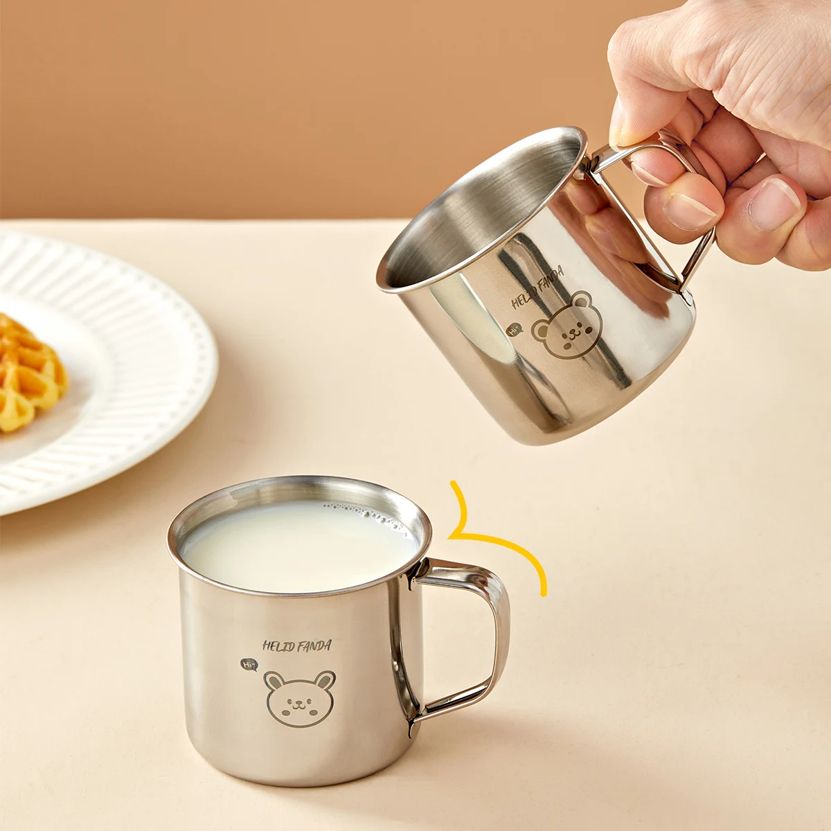 Mini Taza de Agua de Acero Inoxidable 304 para Niños, Taza Infantil Duradera Anti-Escaldaduras con Asa para Leche, Café y Bebidas