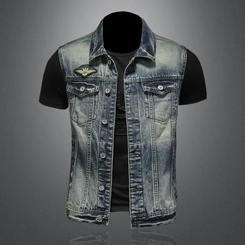 Fashion 2025 Vintage American Style Denim Vest for Men Multiple Pockets Slim Fit Casual Cotton Autumn and Winter Vest Clothing