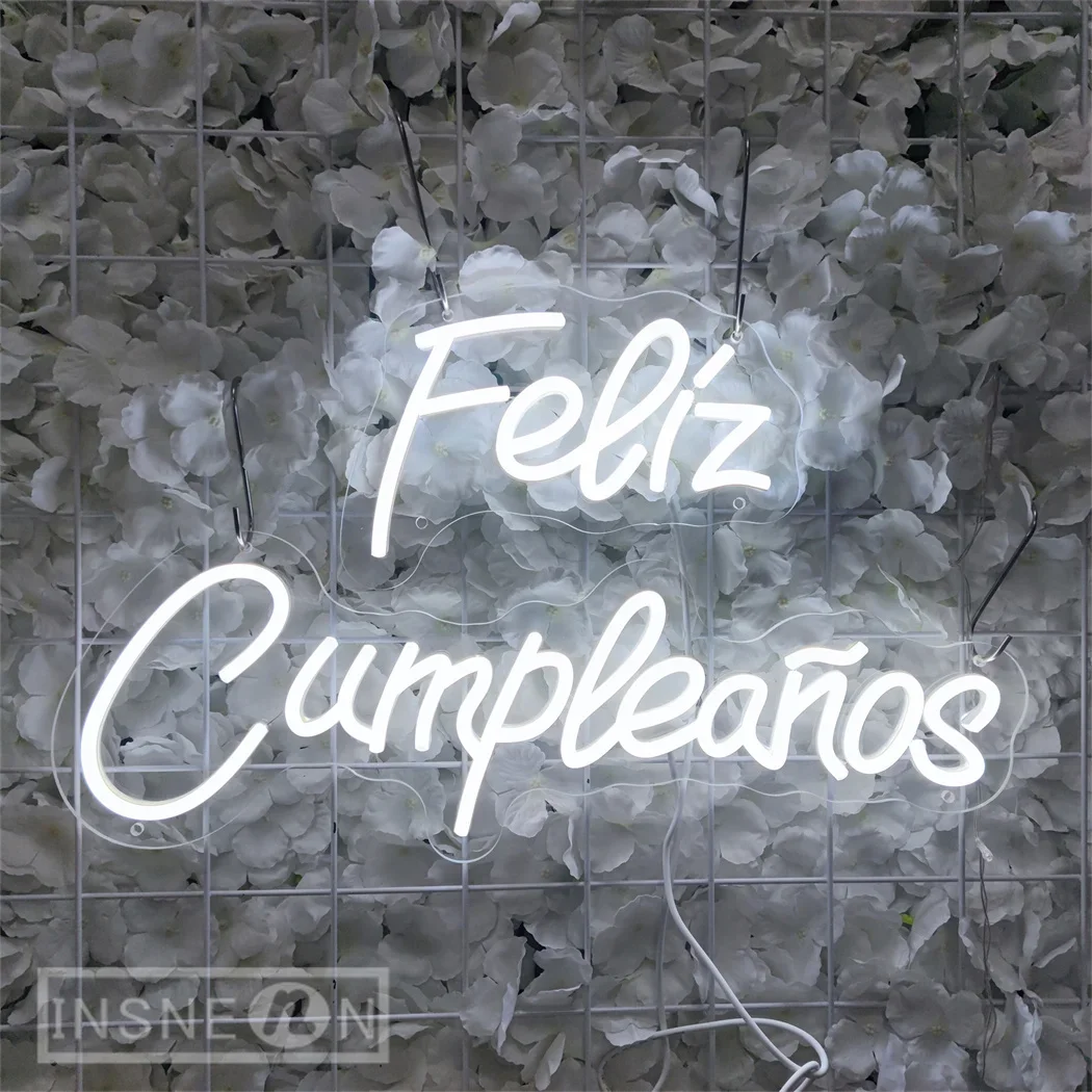 Feliz Cumpleanos Neon LED Signs Spanish Birthday Decor, Estética para Parede do Quarto, Festa, Quarto Neon Sign, Presente para Menino e Menina