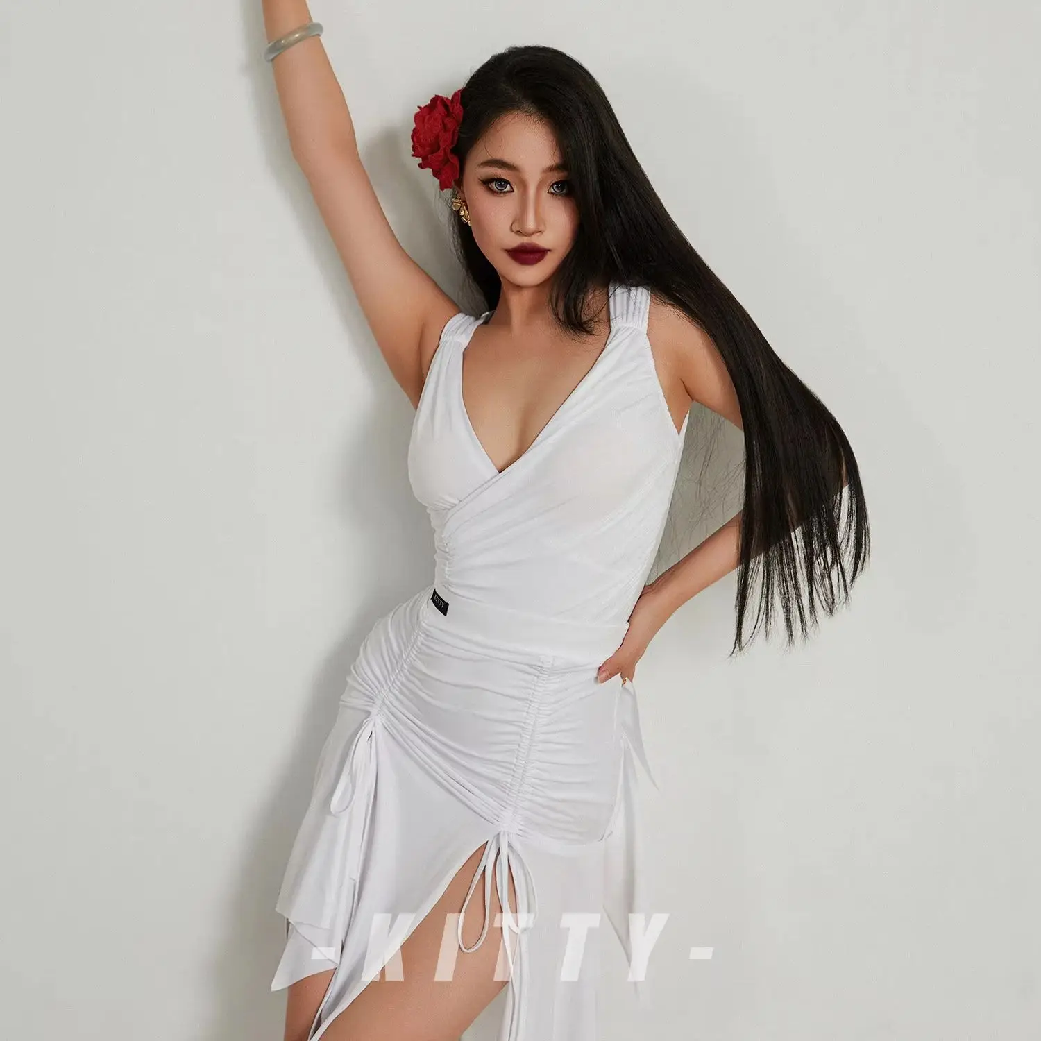 2026 Women Latin Dance V-neck Sleeveless Top Irregular Skirt Performance Female Competition Costumes Samba Dance Clothes DN23931