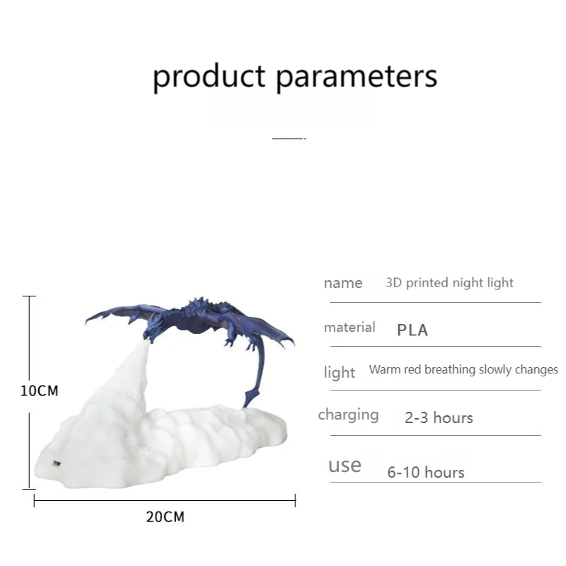 ضوء ليلي LED مطبوع ثلاثي الأبعاد على شكل تنين النار والثلج - ديكور منضدة يعمل بمنفذ USB ثنائي النغمة، هدية مبتكرة للمنزل/المكتب
